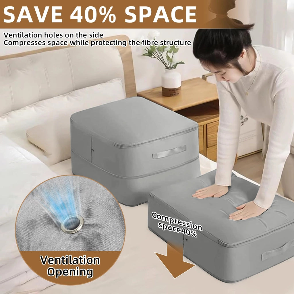 Set di 2 organizer auto-compressibili, grigi, dimensioni 52x42x30 cm e 52x42x60 cm