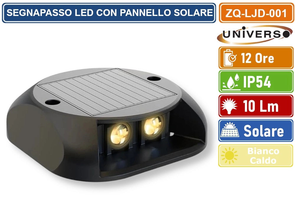 UNIVERSO ZQ-LJD-001 SEGNAPASSO SMD LED AD ENERGIA SOLARE DA ESTERNO IP54 12 ORE DI AUTONOMIA