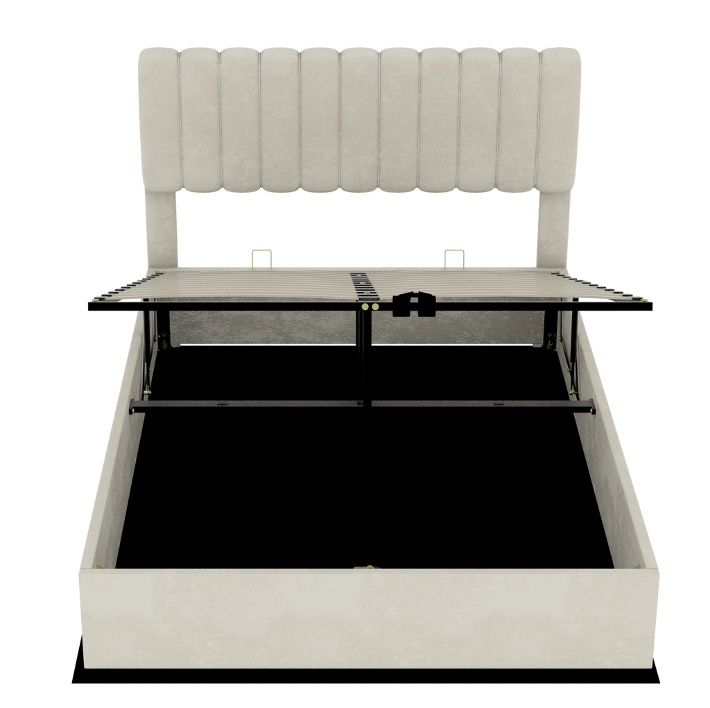 Letto imbottito moderno beige 160x200 cm con contenitore e testiera imbottita