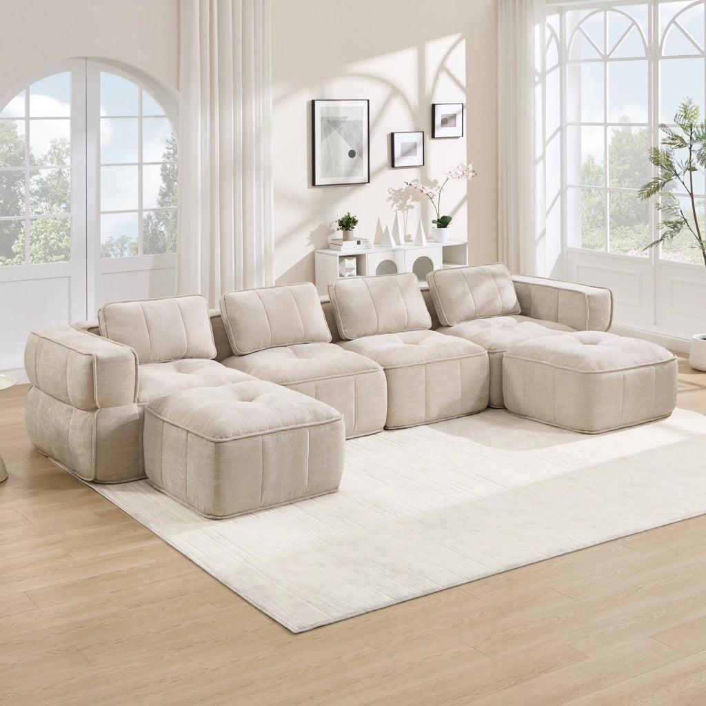 Divano modulare beige in poliestere 344 × 162 × 67 cm