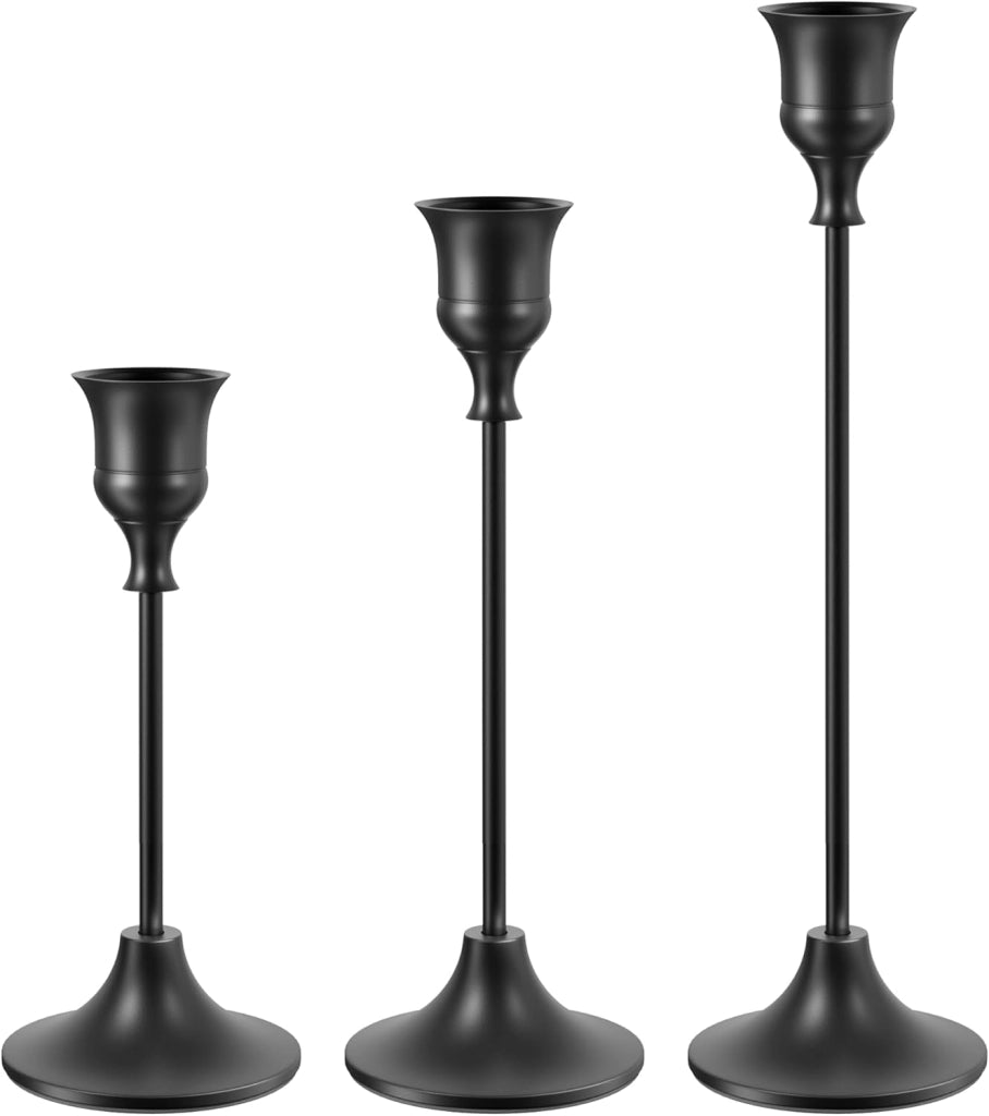Candeliere conico, nero, in metallo, 1 pezzo, altezza 15 cm
