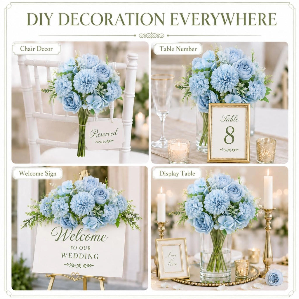 Fiori di peonia artificiali, blu, confezione da 8, aspetto realistico, adatti per vasi e decorazioni
