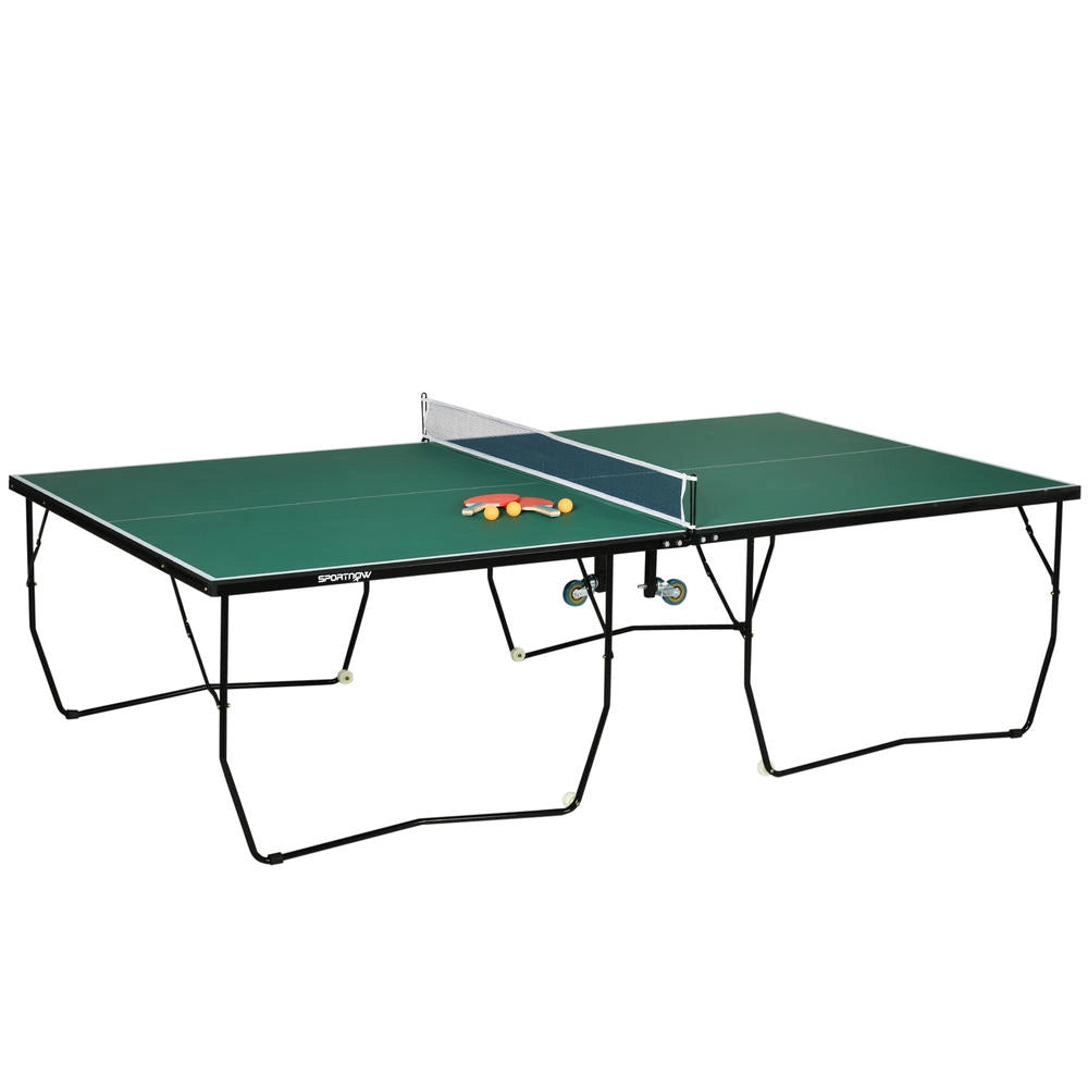 Tavolo da Ping Pong Pieghevole con 8 Ruote, Rete, 2 Racchette e 3 Palline, Multifunzionale e Salvaspazio, 274x152.5x72 cm