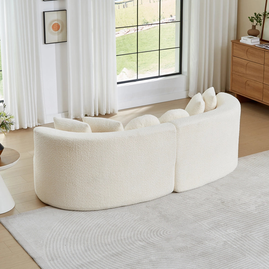 Divano modulare in ciniglia beige con 6 cuscini