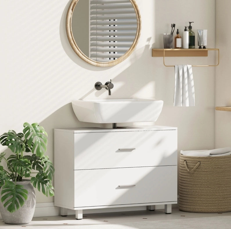 Mobile sottolavabo bianco 80 x 30 x 60 cm, 2 cassetti, contenitore moderno
