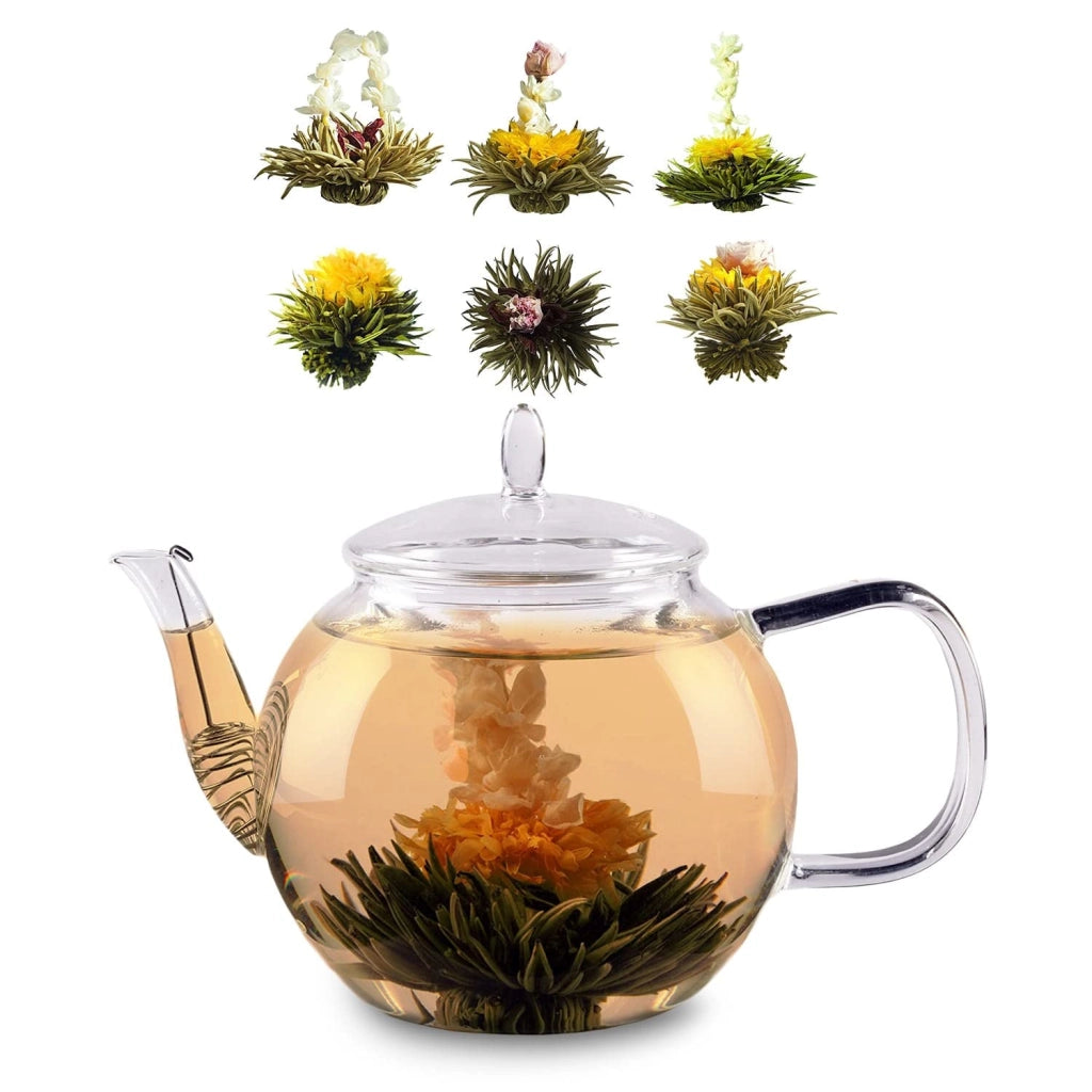 Teiera in vetro da 800 ml con infusore + 6 bustine di tè nero