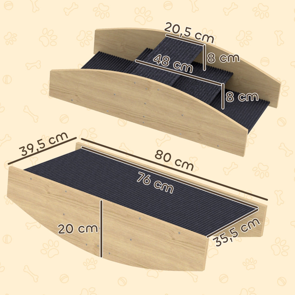 Bascula e scaletta 2 in 1 per cani in legno naturale, 80 cm