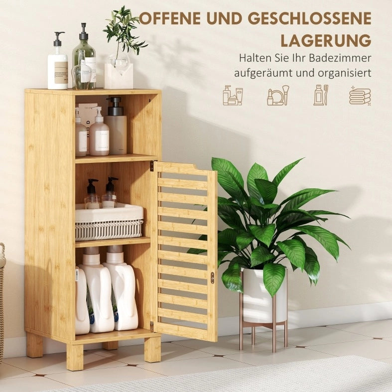 Mobile bagno in bambù chiaro 30x30x80 cm con vano aperto