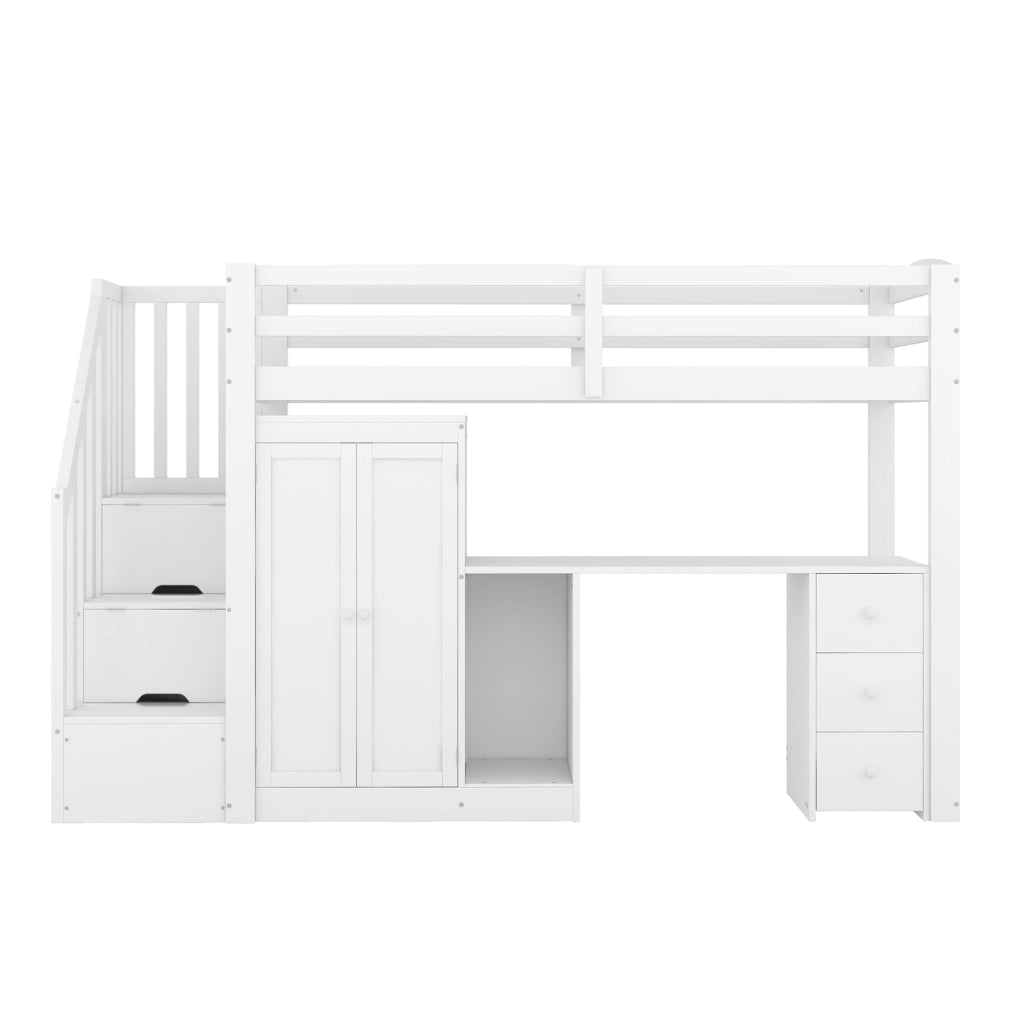 Letto a soppalco bianco 90x200 cm con armadio
