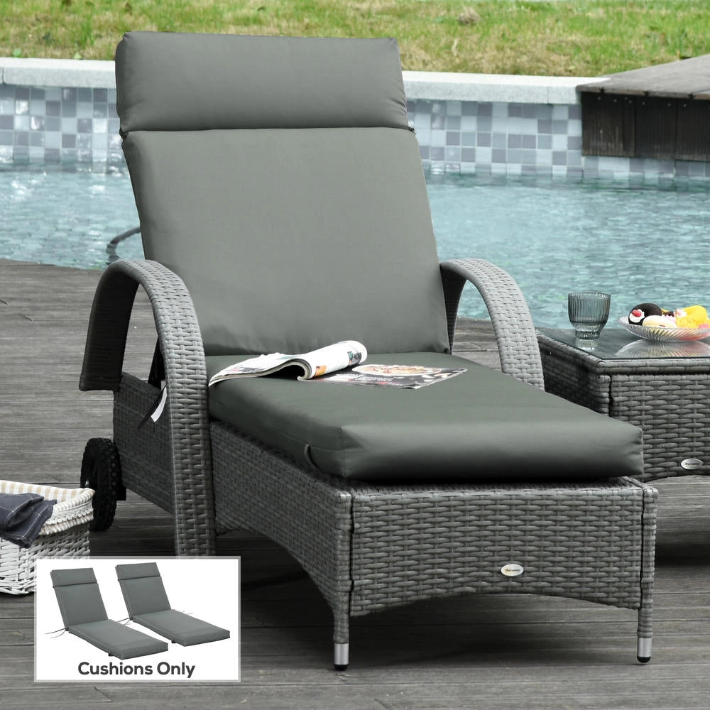 Set 2 Cuscini per Lettino Prendisole e Sdraio Giardino Grigio Scuro Spessore 8cm con Lacci