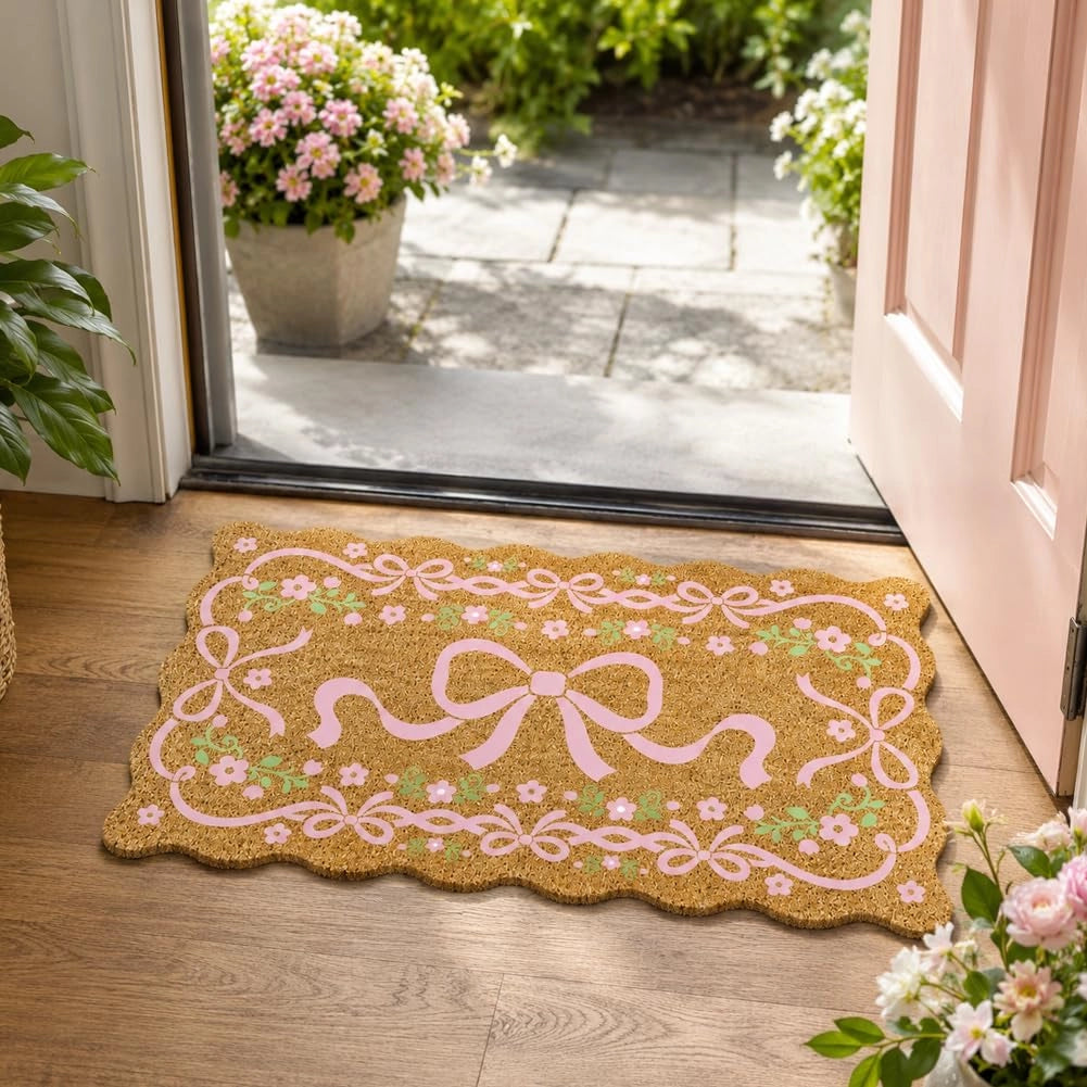 Tappetino rettangolare, 40x76 cm, antiscivolo, con fiocco rosa