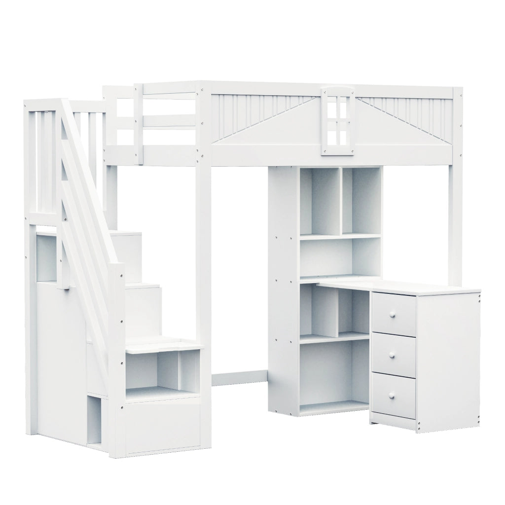 Letto a soppalco 90 x 200 cm bianco con scrivania