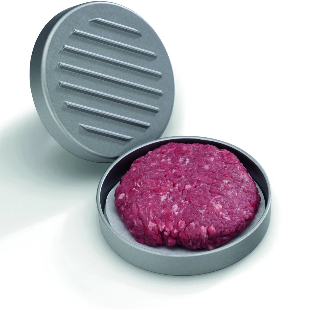 Pressa per hamburger, in alluminio, diametro 12 cm, color argento