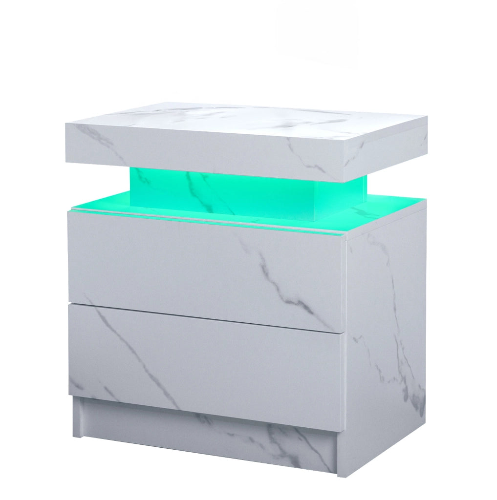 Comodino Moderno con 2 Cassetti e Luce LED Regolabile - Bianco Pietra