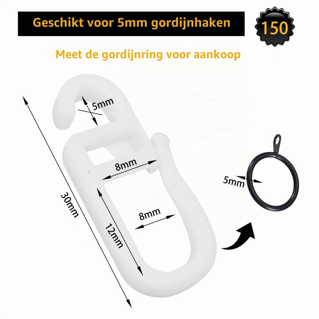 150 ganci a clip da 6 mm con occhiello trasparente bianco, per tende