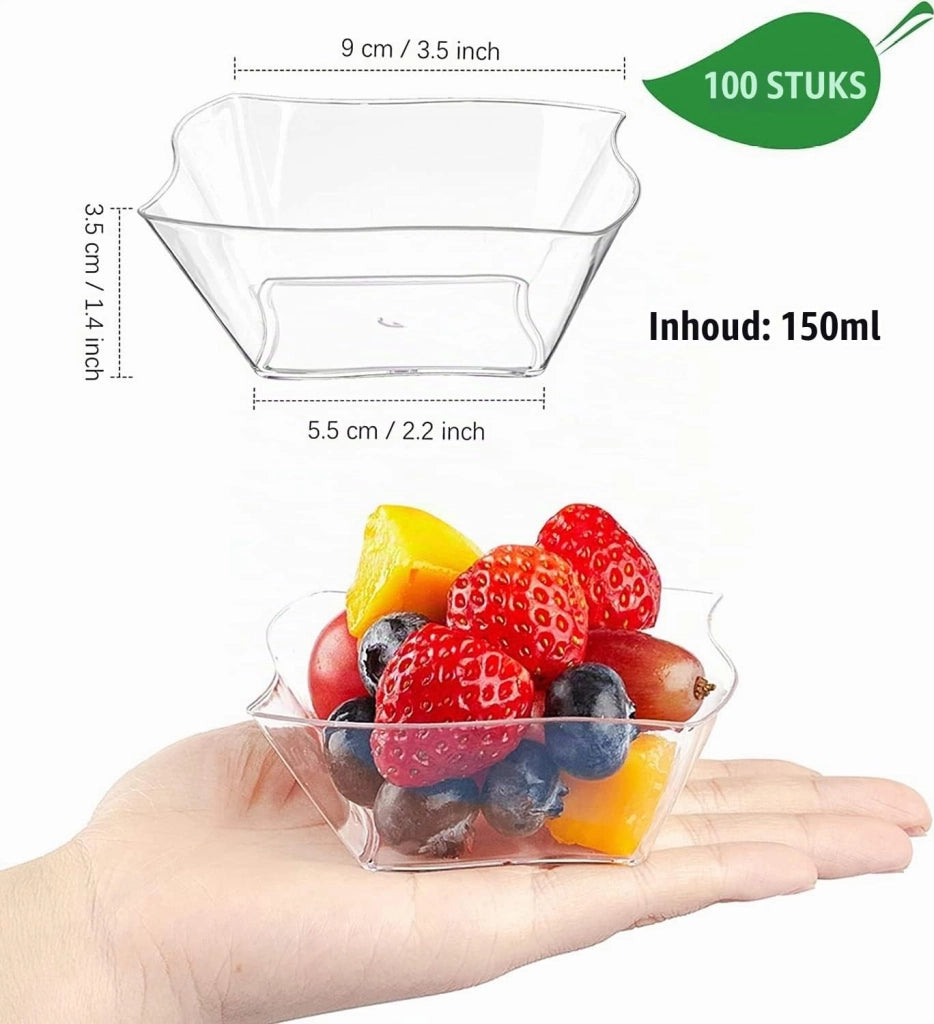 100 bicchieri per dessert, capacità 150 ml, trasparenti, in plastica, dimensioni 9 x 9 cm