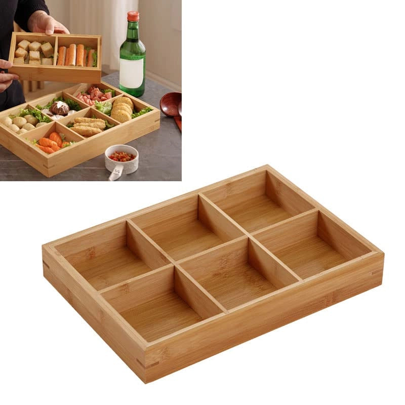Vassoio in legno, diviso in 6 scomparti, ideale per sushi e grigliate