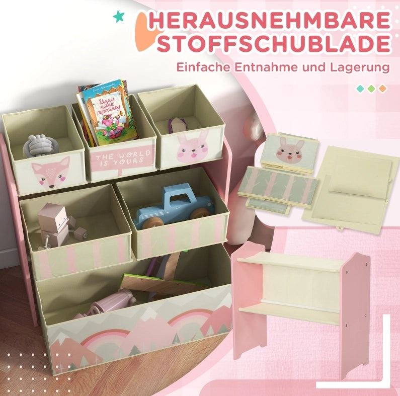 Scaffale per bambini con 6 scomparti, rosa, 63 × 30 × 66 cm