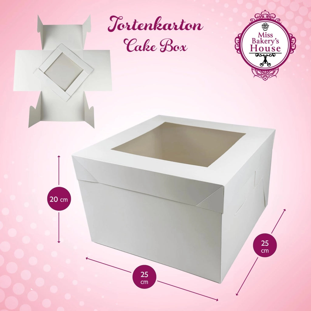 Contenitore per torte, dimensioni 25x25x20 cm, confezione da 10 pezzi, con vetrina trasparente, con ripiani regolabili in altezza