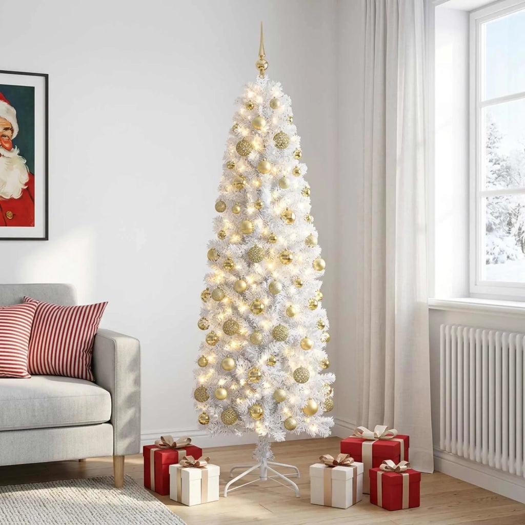 Albero di Natale Artificiale Slim con Palline 180 cm 300 LED 3461067