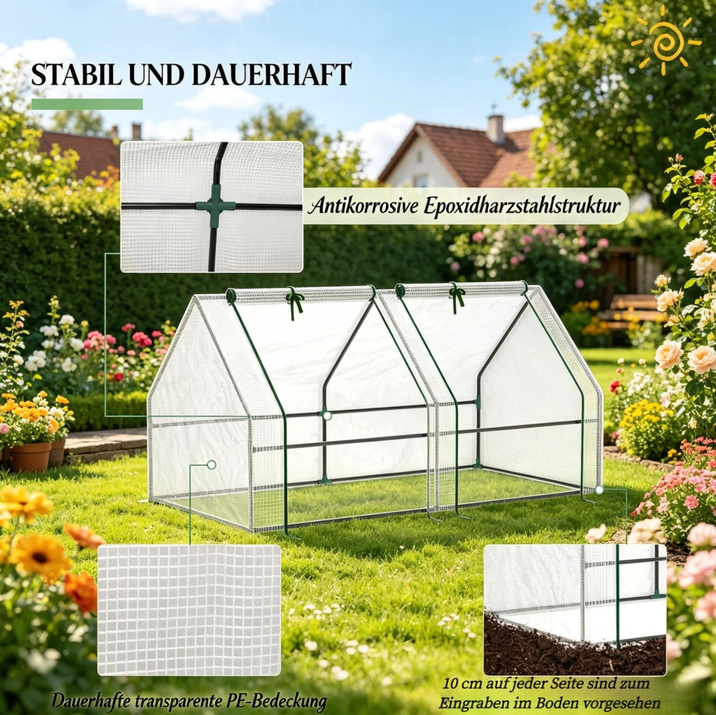 Mini serra da giardino 180 x 90 x 90 cm con 2 finestre, bianca