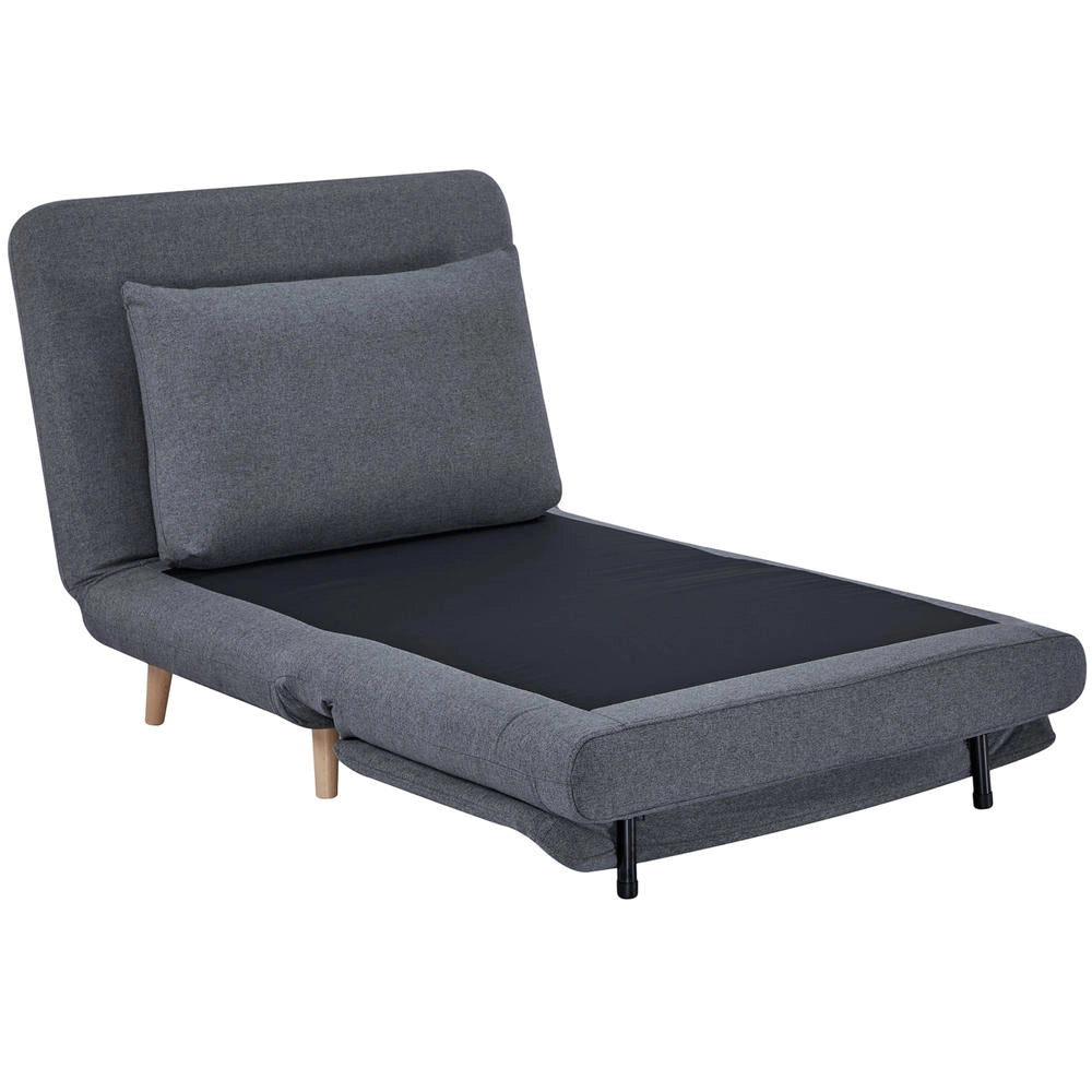 Poltrona letto 3 in 1 trasformabile con schienale regolabile e gambe in faggio, poltrona reclinabile moderna salvaspazio con cuscino, grigio