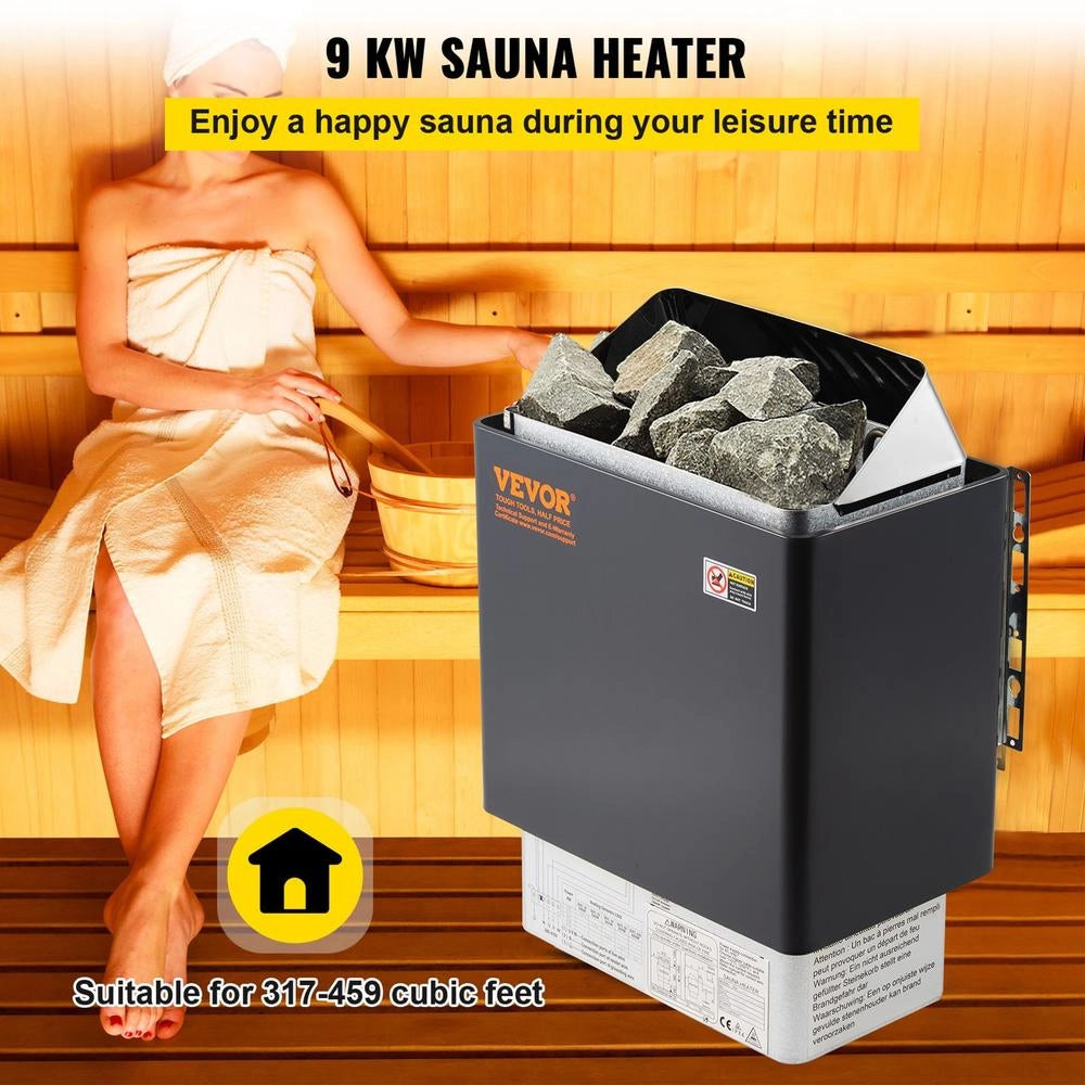 Stufa Elettrica per Sauna 9KW 380V-415V in Acciaio Inox Riscaldatore con Controllore Esterno per Uso Domestico e Spa 9-13m³