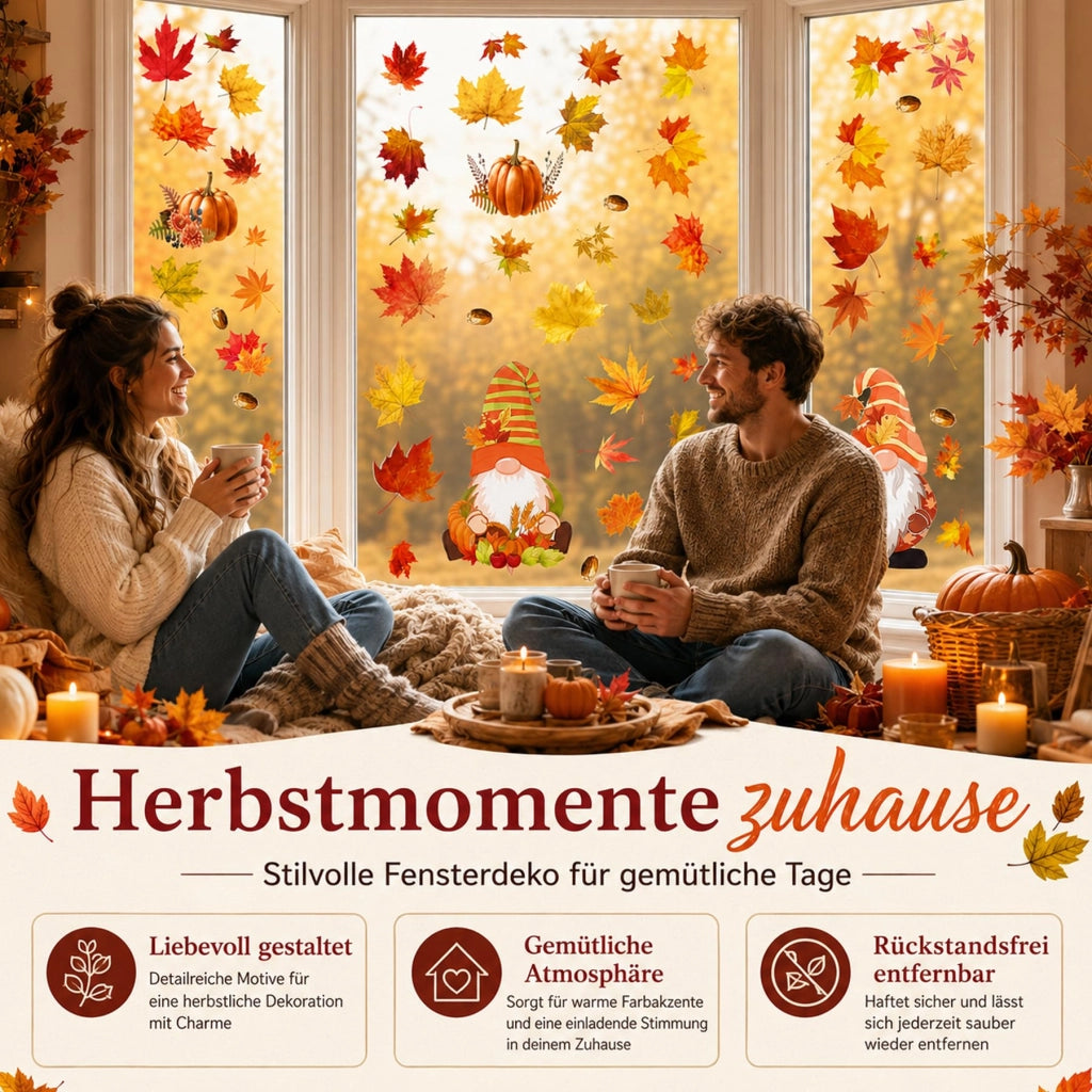 Adesivi per finestre a tema autunnale, confezione da 100 pezzi, autoadesivi, dimensioni 30x20 cm