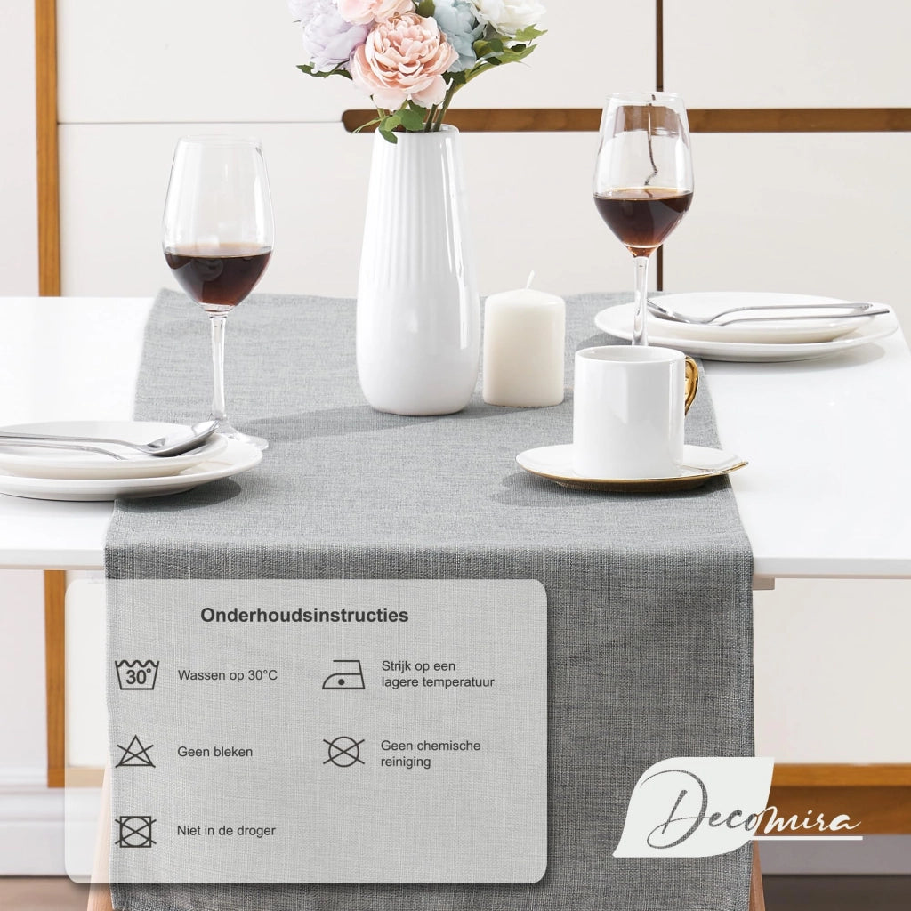 Tavolino Tafelloper, aspetto lino, idrorepellente, 40x220 cm, grigio