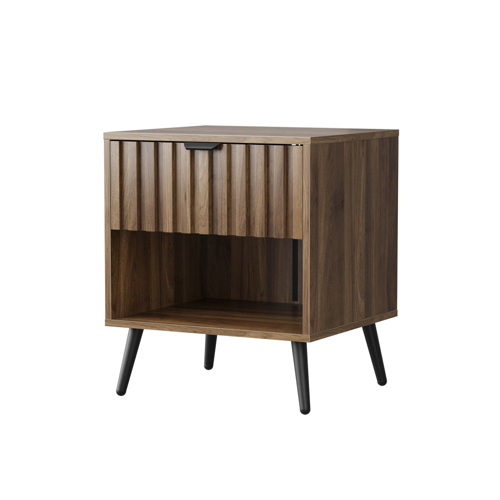 Comodino 45x40x53 cm con cassetto e vano a giorno in MDF; noce e nero