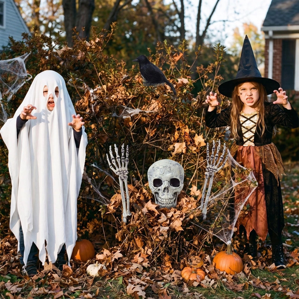 Set per Halloween: teschio, corvo, 2 braccia scheletriche