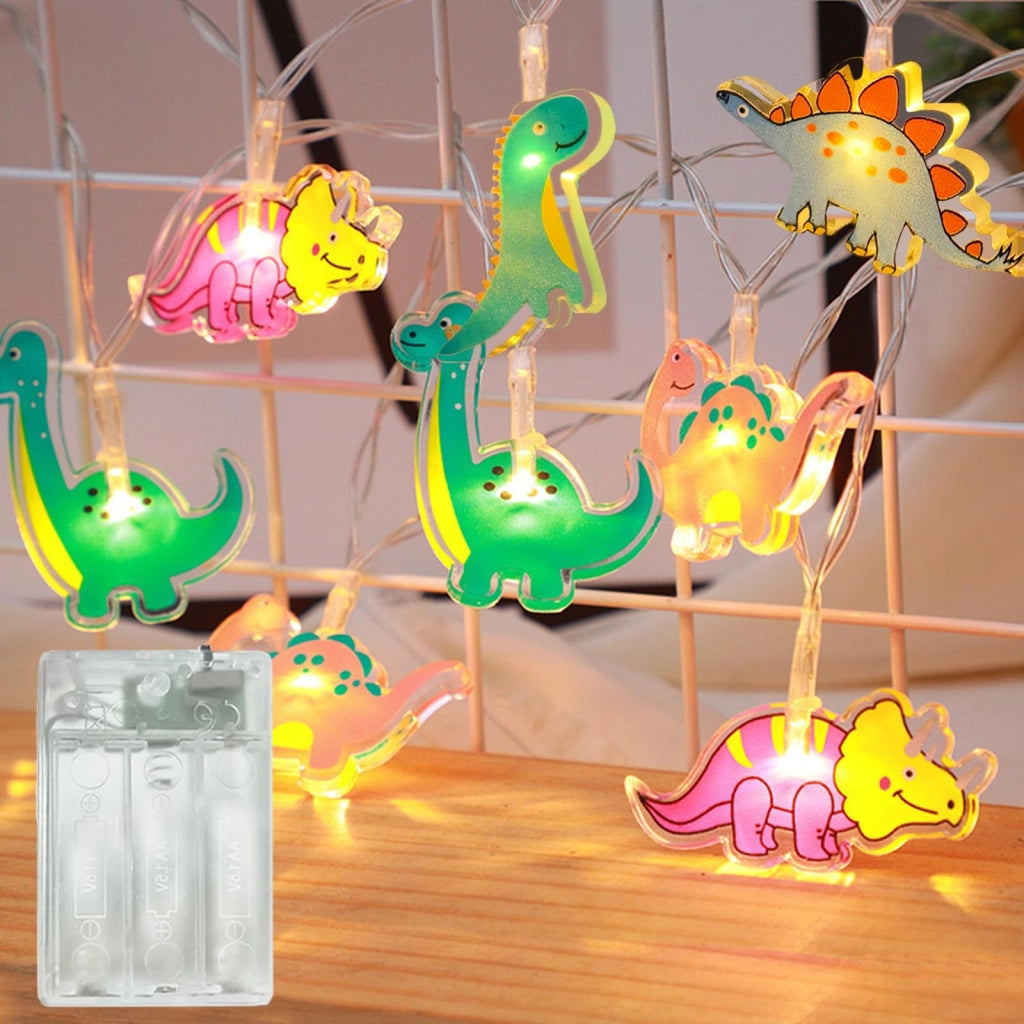 Catena luminosa a tema dinosauro, 10 LED, 1,5 metri, alimentazione a batteria, timer, grado di protezione IP44