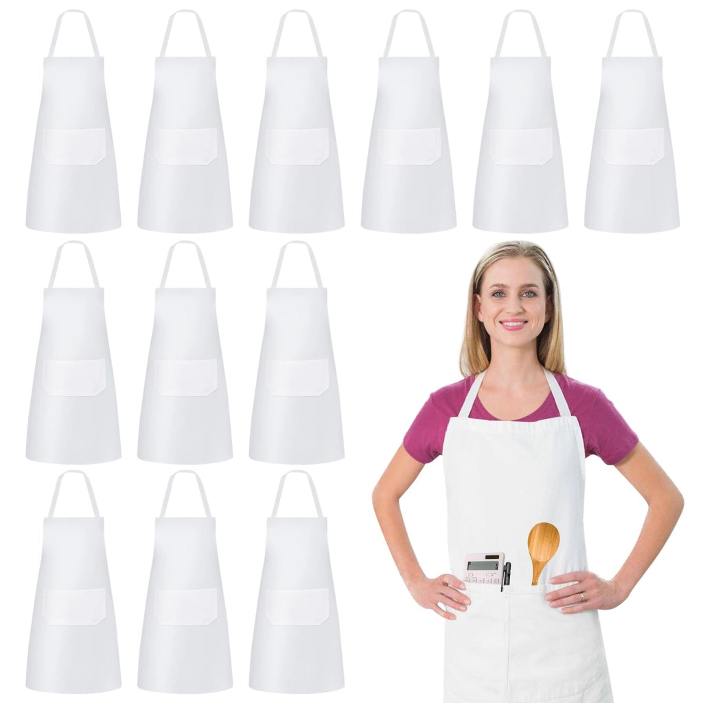 Confezione da 12 grembiuli da cucina, impermeabili, 75x65 cm, colore bianco