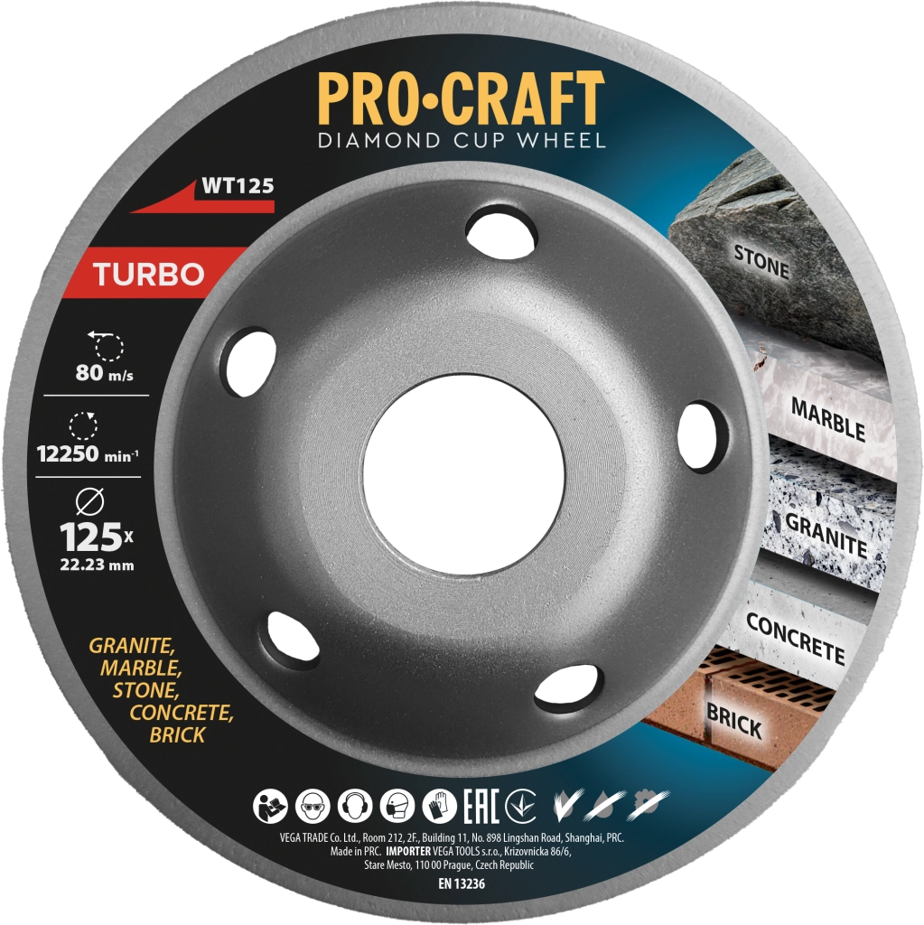 Disco diamantato a tazza Procraft WT125 Turbo, Ø 125 mm, 12250 giri/min