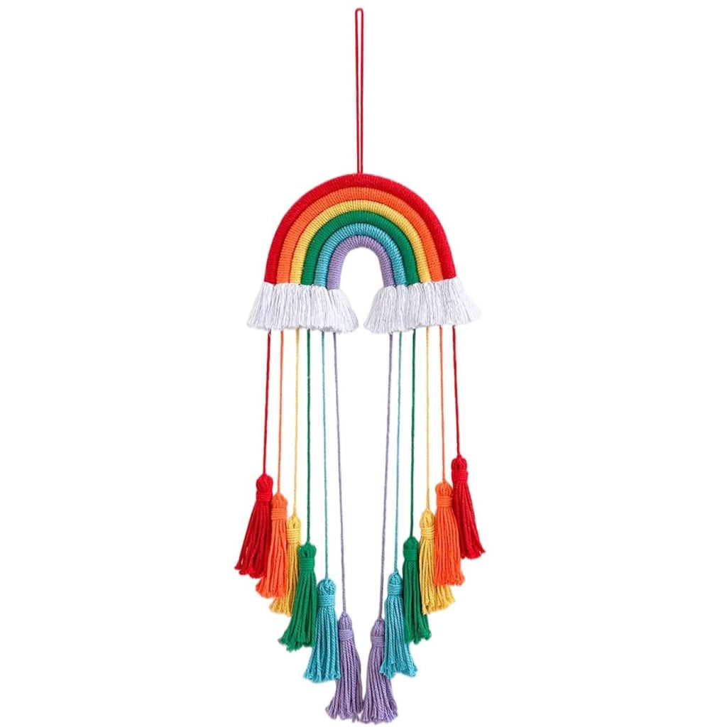 Decorazione da parete in macramè a forma di arcobaleno, realizzata in cotone, dimensioni 24x17 cm