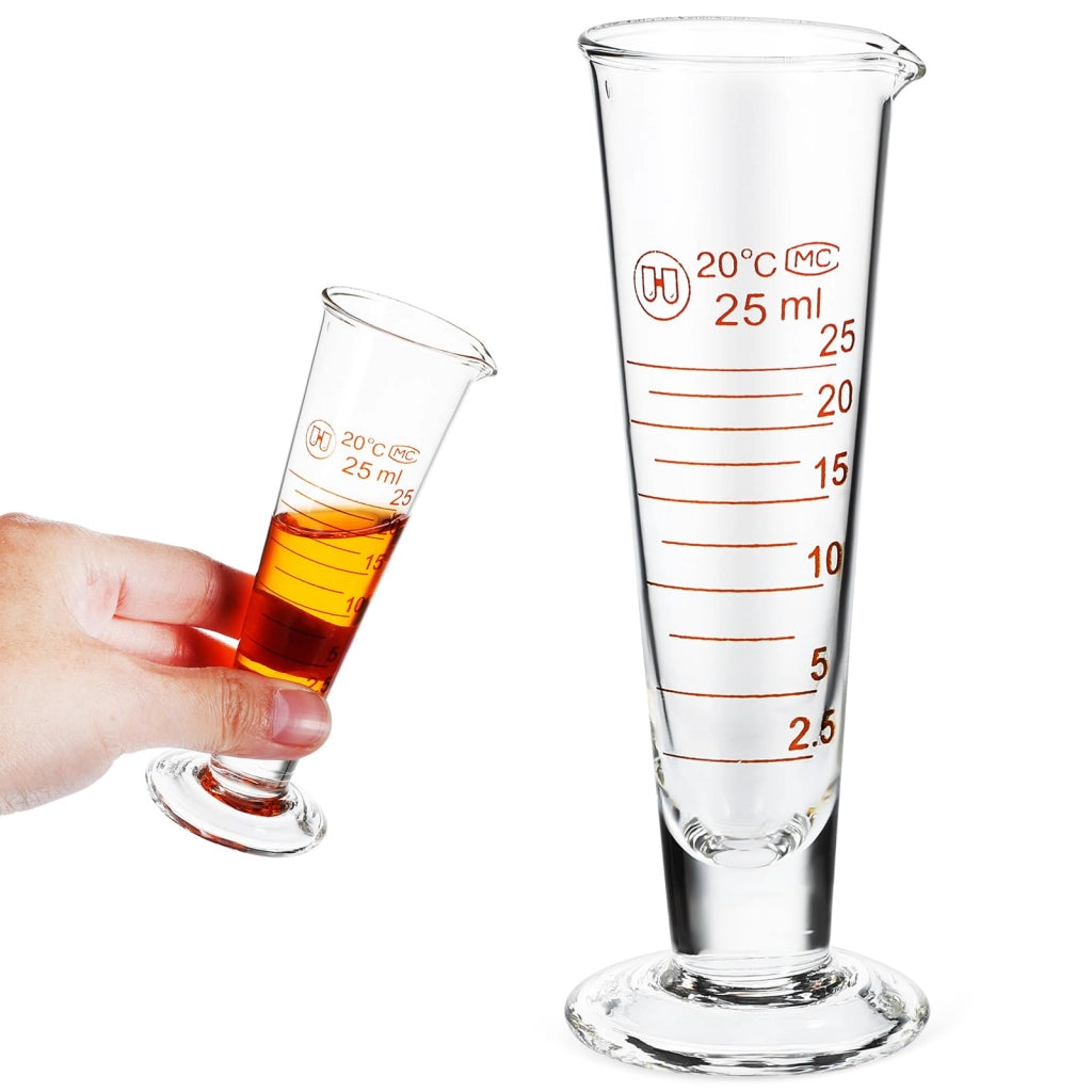 Bicchiere graduato in vetro da 25 ml, a forma di cono, preciso e compatto