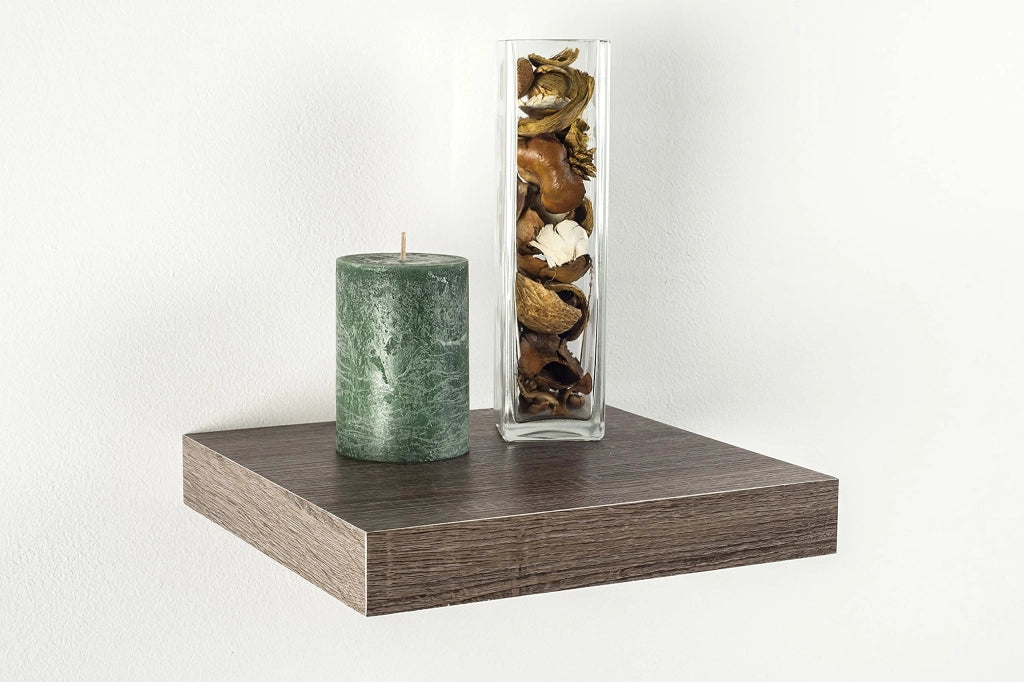 Mensola sospesa per parete, dimensioni 25x25x4 cm, aspetto legno di quercia, portata massima 5 kg