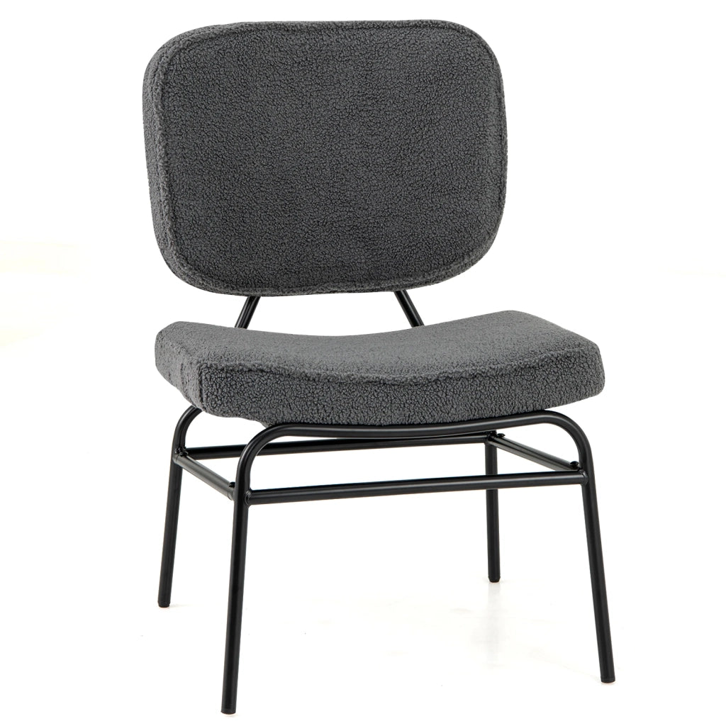 Poltrona imbottita in tessuto sherpa, sedia da lettura ergonomica con struttura in metallo e piedini regolabili per soggiorno e ufficio, grigio