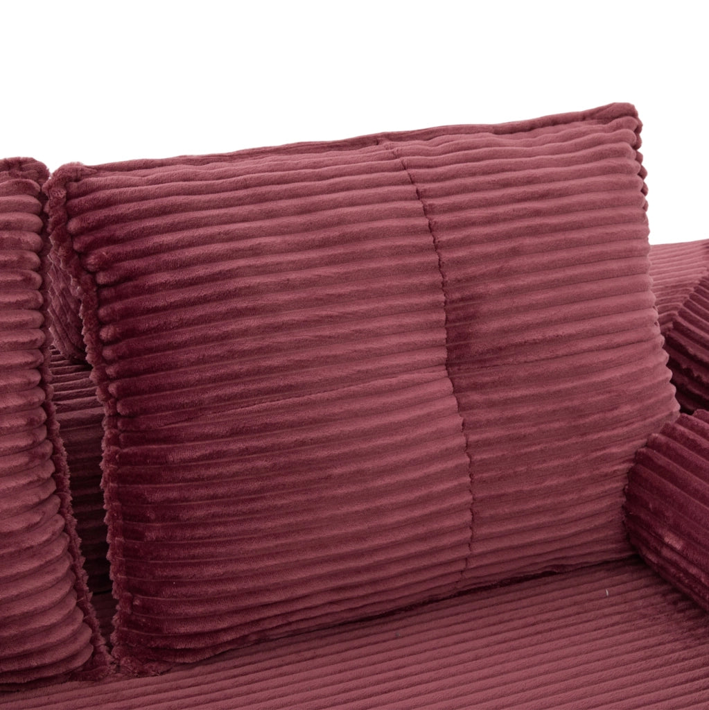 Divano letto in velluto a coste rosso vino 180 cm con portabicchieri