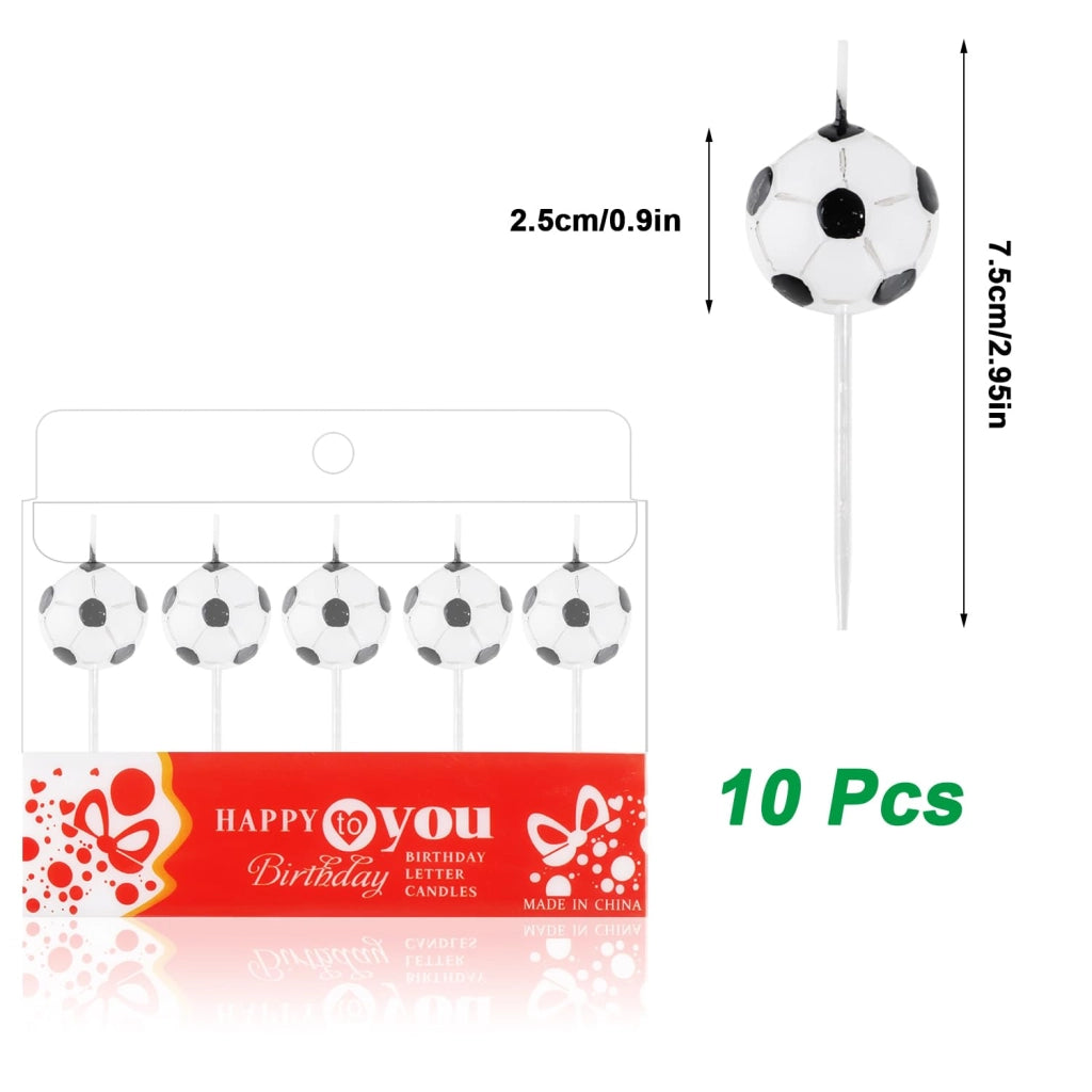 Candeline a forma di pallone da calcio per compleanno, confezione da 10 pezzi, 8 cm, colore nero e bianco, decorazioni per feste