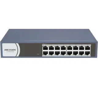 Hikvision switch 16 10/100m rj45 ports, 19-inch rack-mountable steel case unmanaged switch - DS-3E0116R-O