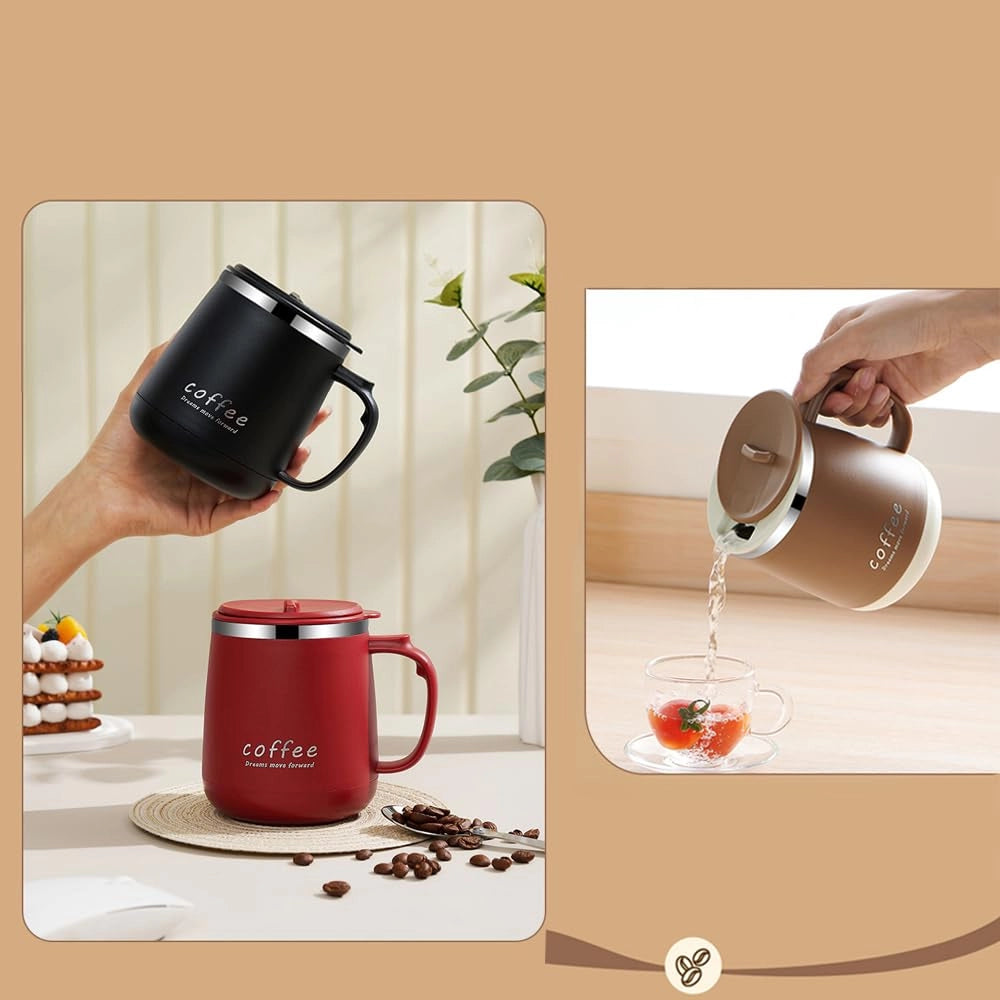 Tazza termica da 350 ml, a doppia parete, in acciaio inossidabile, nera, con manico