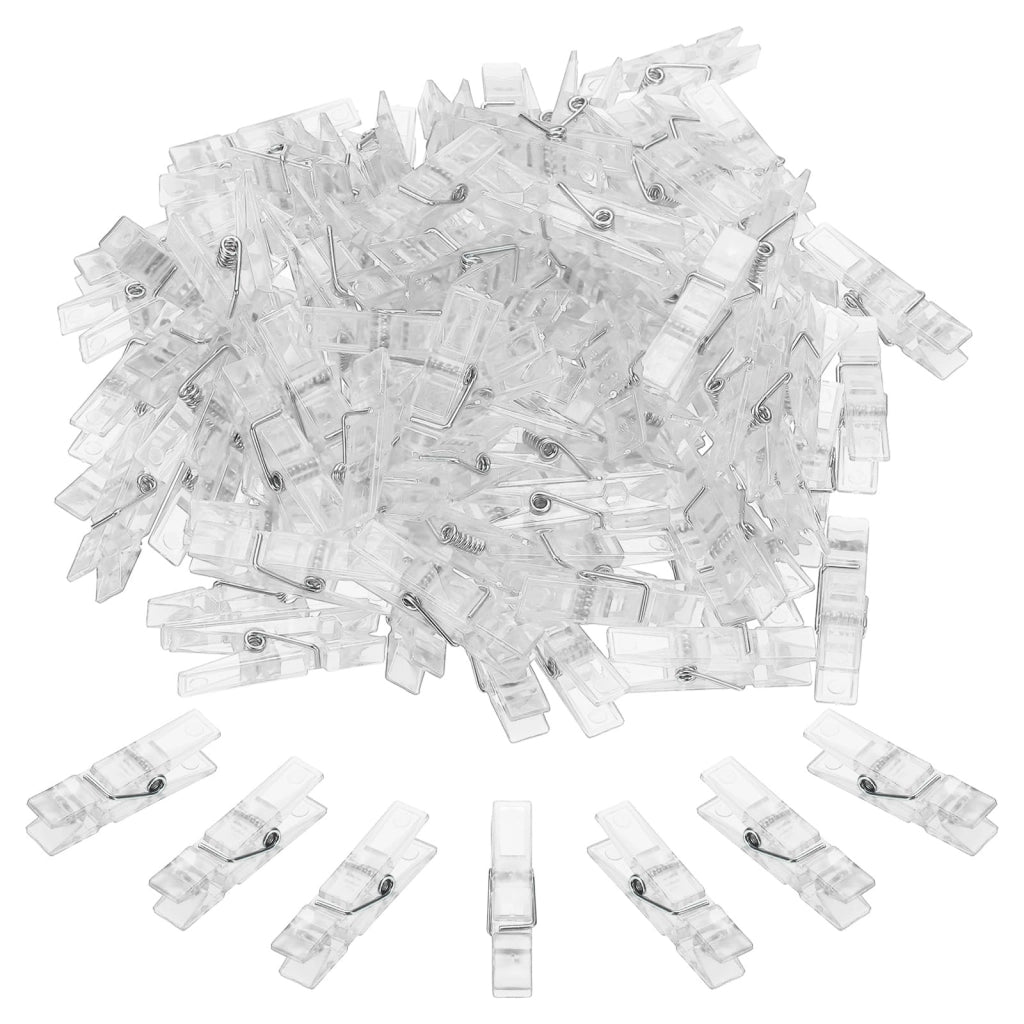 Piccole mollette per bucato, 100 pezzi, colorate, in plastica, 3,6 cm, trasparenti