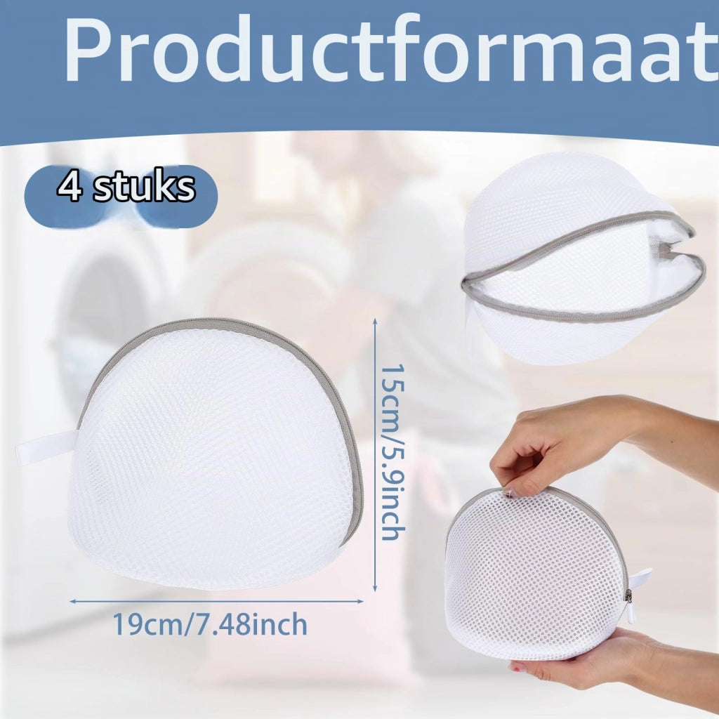 Set di 4 sacchetti per il bucato con cerniera, 19x15 cm, bianco e grigio