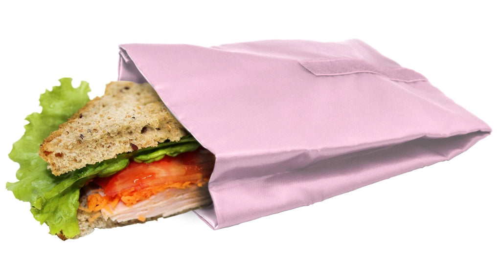 Borsa pieghevole in tessuto per panini, dimensioni 10,5x14x18 cm, colore rosa