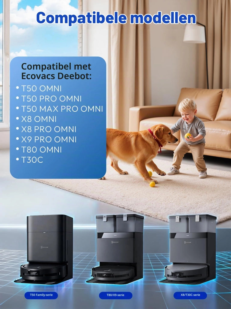 Sacchetti per aspirapolvere lavabili e riutilizzabili per Ecovacs Deebot T80 Omni/T50 Pro Omni (set da 3, 4 litri)