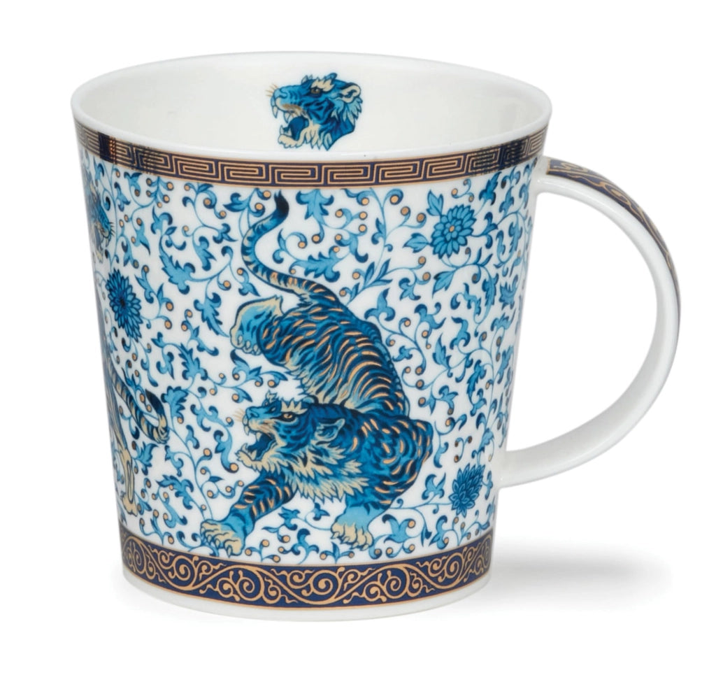 Tazza blu "Ming Tiger" della Feinbone-China, capacità 0,48 litri, con decorazioni in oro