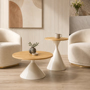 Tavolini da salotto set di 2 rotondi Ø 70 × 40 cm e Ø 50 × 55 cm in MDF e metallo bianco effetto legno