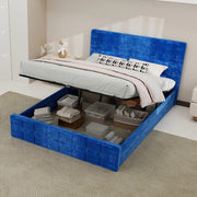 Letto imbottito blu in velluto 140 x 200 cm con testiera trapuntata