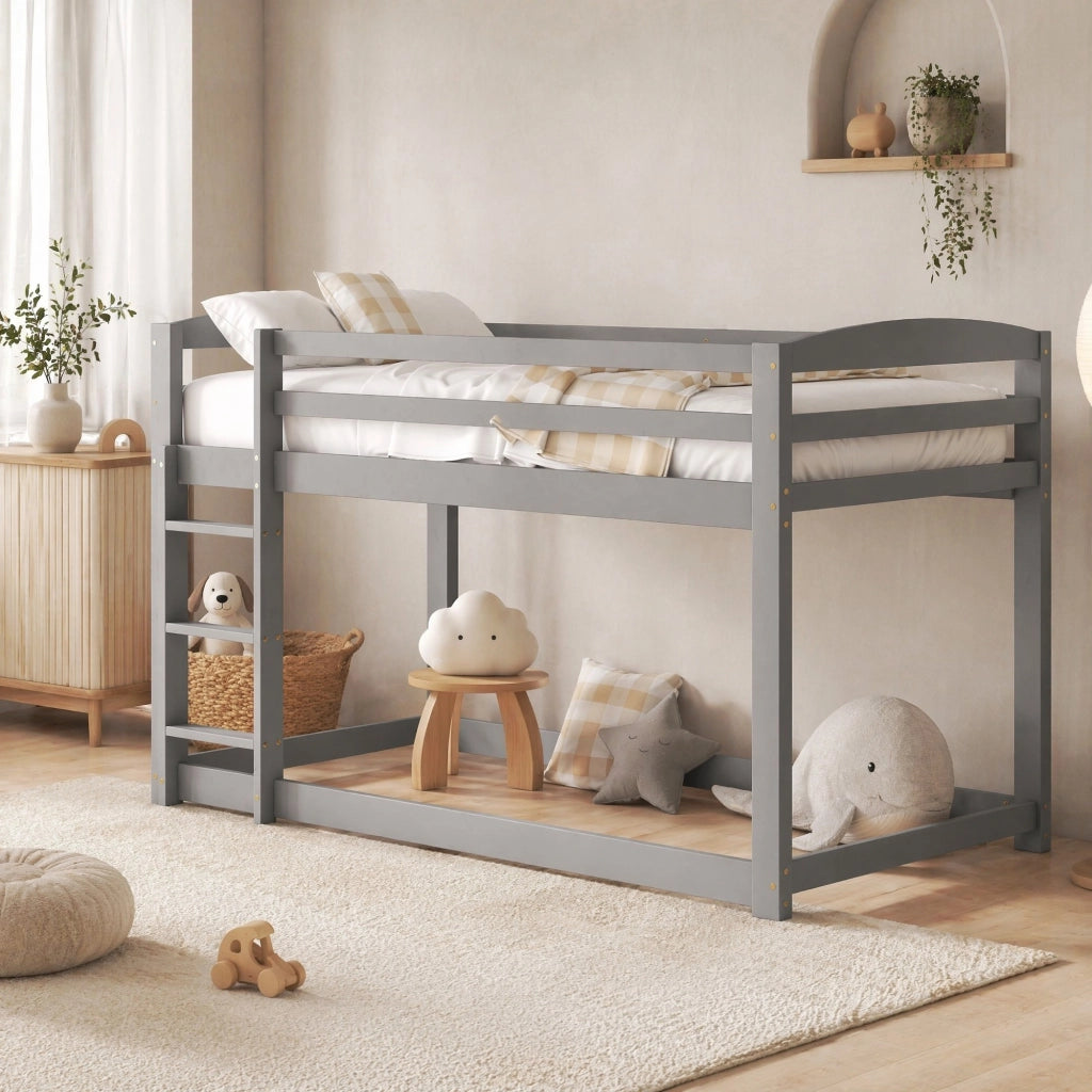 Letto a castello basso 90x200 cm in pino; grigio